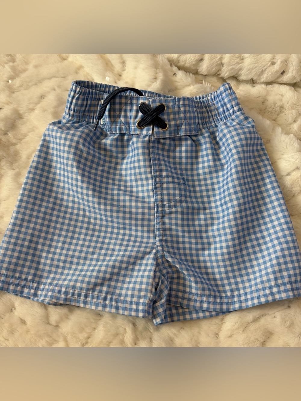 RuggedButts Boys Blue Checkered Swim Trunks 12–18M Toddler Swimwear